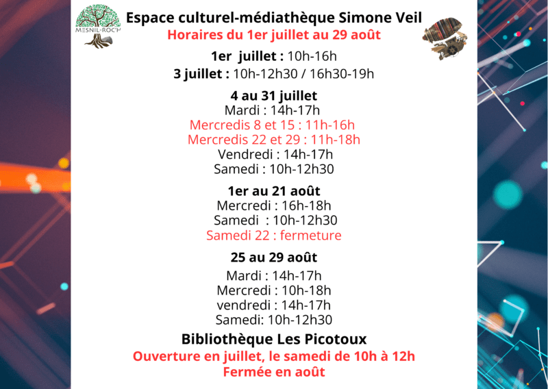 horaires été médiathèque et bibliothèque